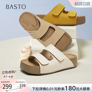 百思图夏商场新款 一脚蹬厚底外穿女拖鞋 凉鞋 B9312BT5 休闲勃肯鞋