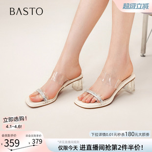 气质通勤透明水晶跟外穿女凉拖鞋 F5075BT6 商场新款 百思图2026夏季