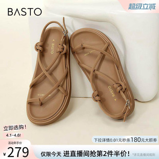 百思图夏季 商场同款 复古罗马凉厚底女凉鞋 MB506BL3 新款