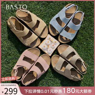 女运动沙滩凉鞋 复古休闲勃肯鞋 B6465BL5 商场新款 百思图2025夏季