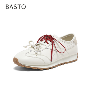 百思图2026春季商场新款真皮厚底增高德训鞋休闲运动女鞋A6122AM6