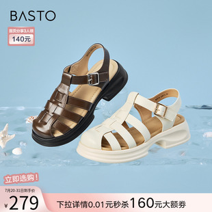 WZF19BL4 百思图夏季 商场新款 复古编织厚底镂空猪笼鞋 女罗马凉鞋