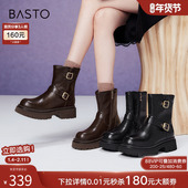 百思图冬商场新款 潮流厚底增高西部靴粗跟女马丁短靴M5510DZ4