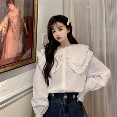 Real price early spring 2021 Vintage double layer doll collar white Long Sleeve Shirt girl