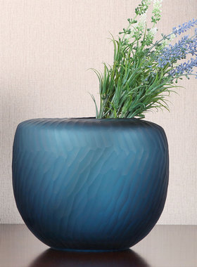 Homix 手工制作琉璃艺术玻璃花器磨砂现代插花立体浮雕