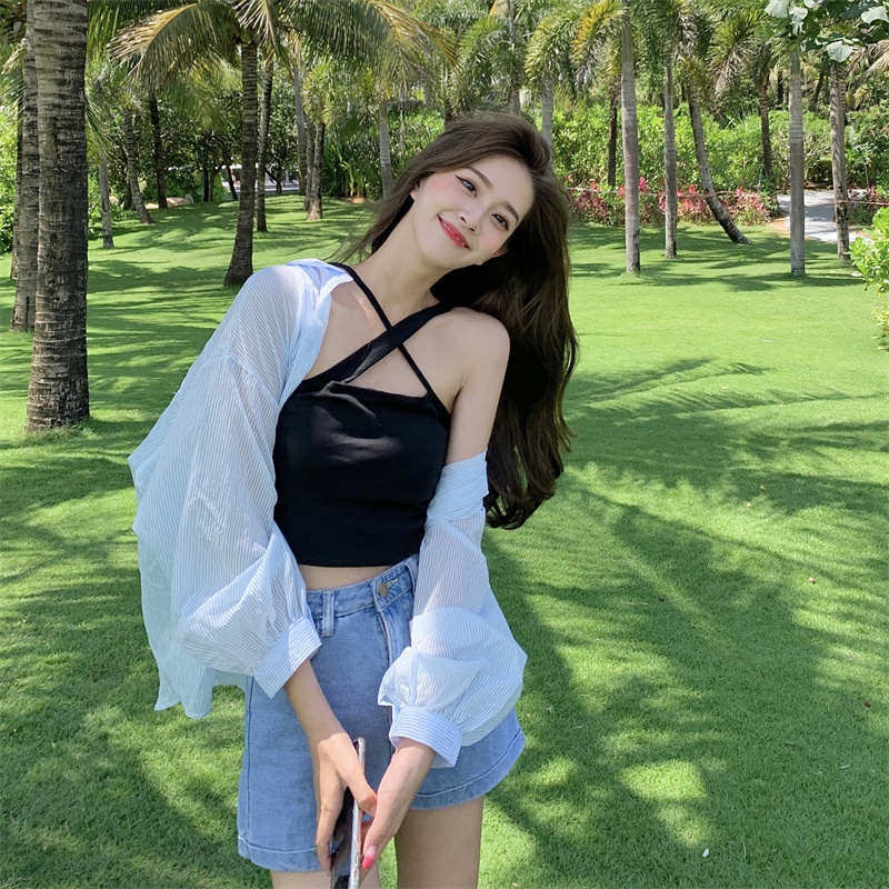 Real shot real price Korean version loose and thin versatile sling + sunscreen cardigan shirt