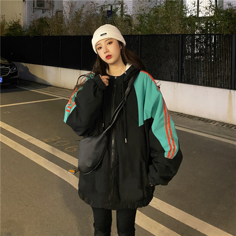 Real shot real price Korean loose casual versatile wear contrast color cotton coat on both sides