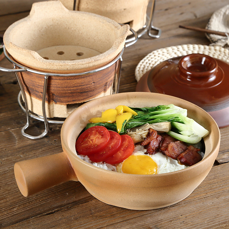 复古带柄粗陶煲仔饭锅黄焖鸡煲鲍鱼锅专用 土砂锅家用 明火耐温煲