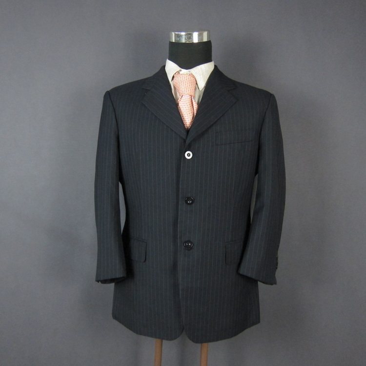 vintage英国品牌S/世家黑色条纹男士西服 三扣正装绅士单西 H496
