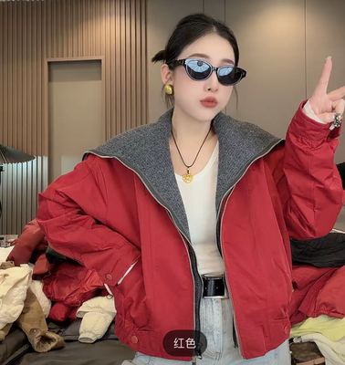 欧货时尚假两件披肩领单款上衣2026早春新款休闲日常百搭短外套潮