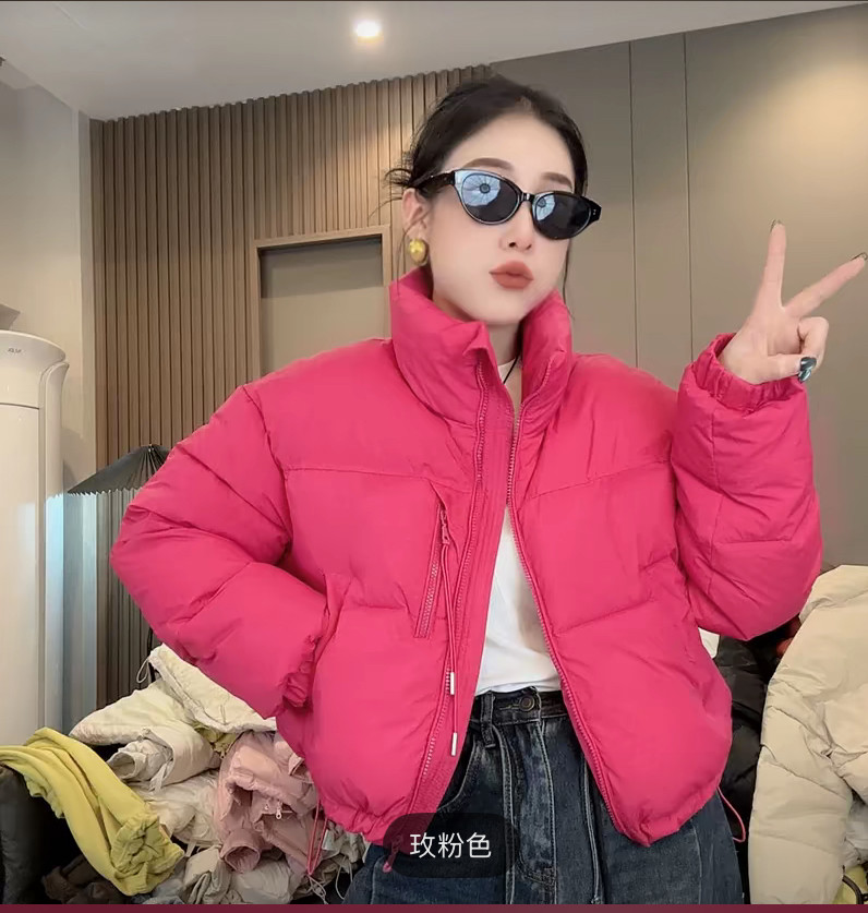 欧货立领棉服外套女2025年冬新款糖果色肯豆风短款加厚立领面包服