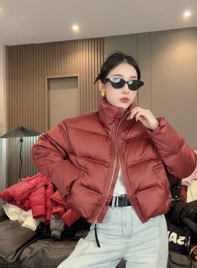 欧洲站小个子棉服外套女潮款长袖立领纯色拉链时尚宽松短款棉衣