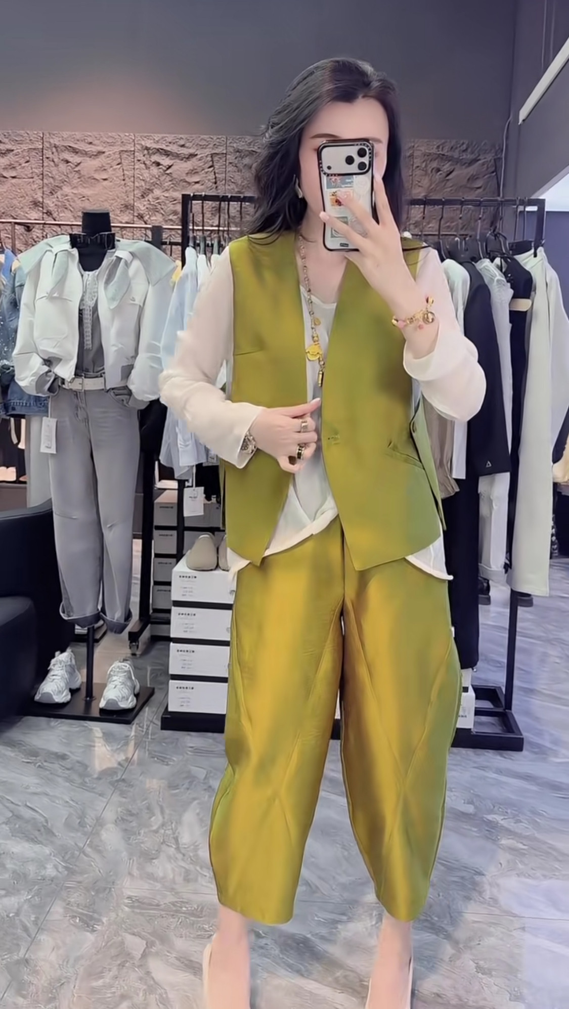 欧货时尚宽松马甲九分哈伦裤套装女2026春复古马夹上衣裤子两件套