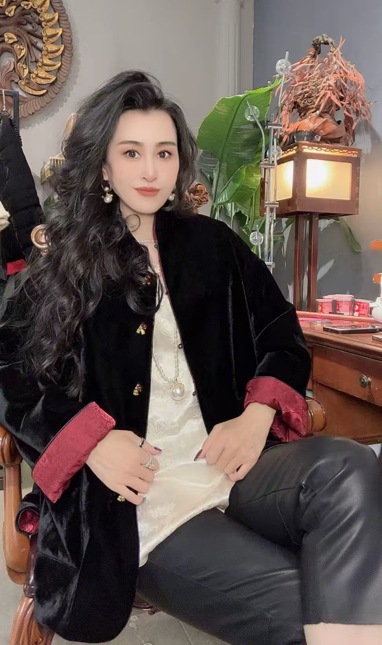 新中式国风丝绒真丝提花拼色加棉外套女2025秋冬复古唐装棉服上衣