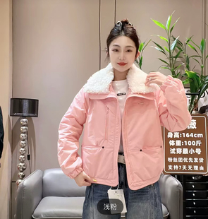 洋气薄棉外套女潮款长袖翻领双兜拉链时尚百搭休闲宽松二棉夹克