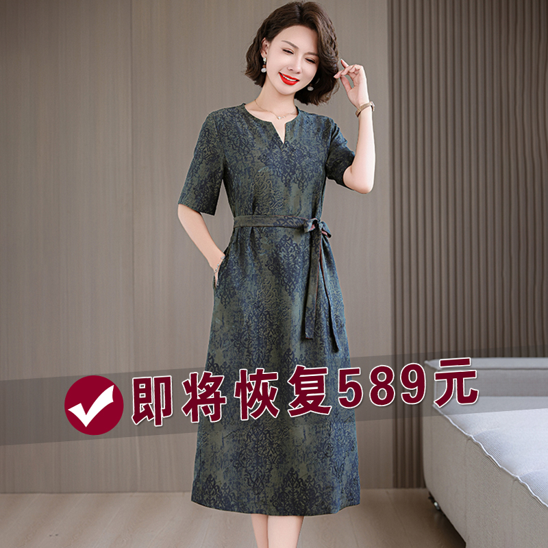 妈妈夏装杭州真丝连衣裙国风裙子