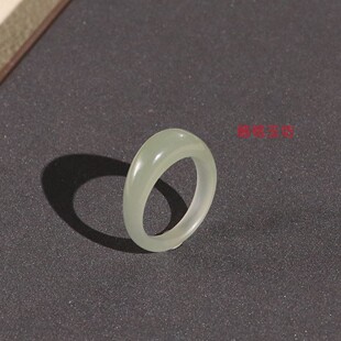 和田玉冰晴 青白玉戒指12号浅绿色馒头戒简约百搭叠戴款指环