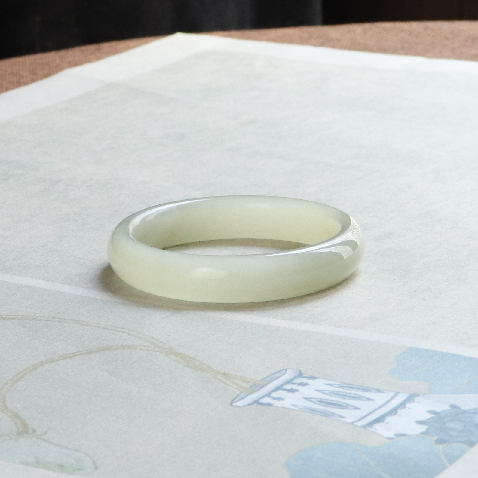 天然和田玉青白玉手镯54.6圈口晴水平安镯女玉石玉镯子带证书