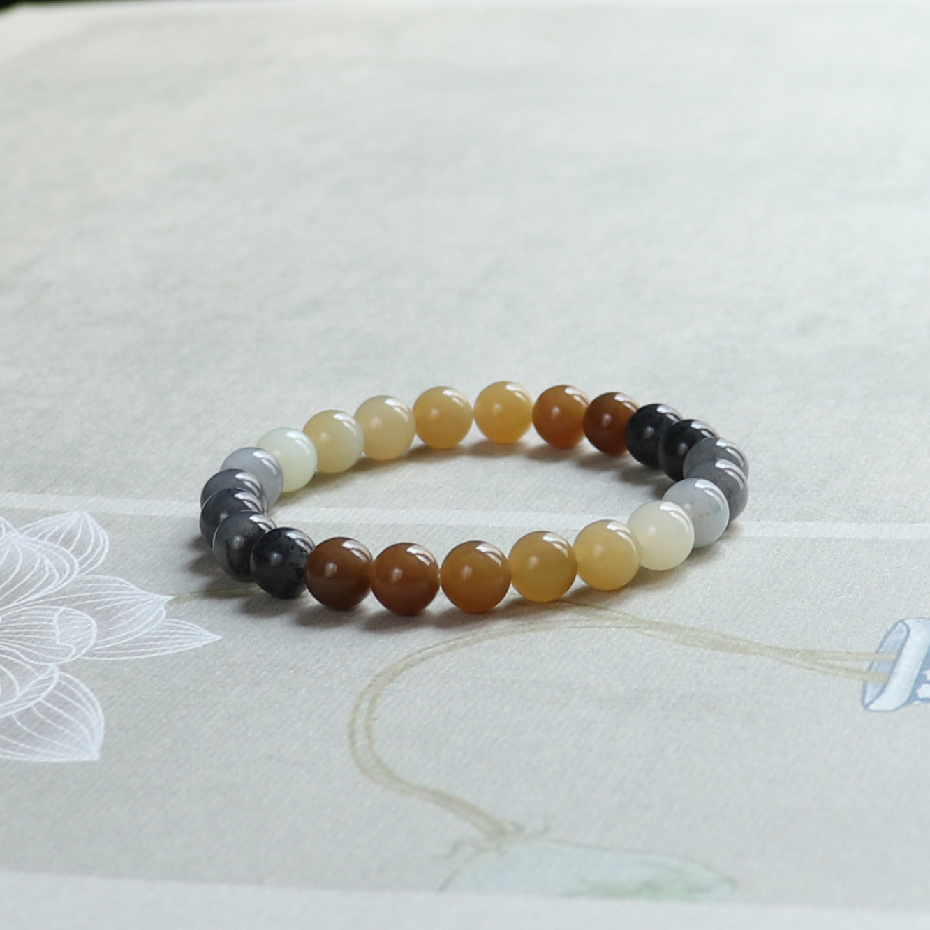 天然和田玉糖青花渐变手串带证