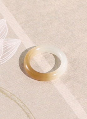 天然和田玉糖白玉素圈戒指带鉴定