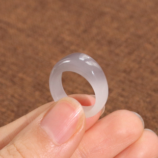 和田玉紫白馒头戒14号 烟紫白玉素面指环时尚流行款玉石配饰