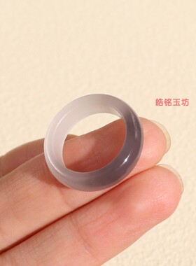 天然和田玉烟紫16号素圈戒指