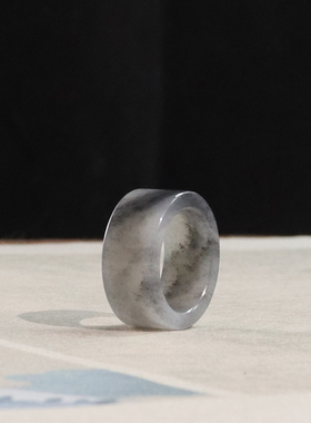 和田玉青花直切宽版戒指24号