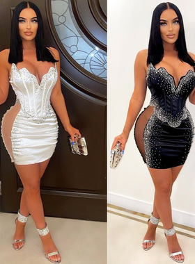 off shoulder sleeveless party bling dress women sequin skirt