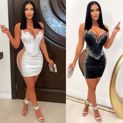 off shoulder sleeveless party bling dress women sequin skirt