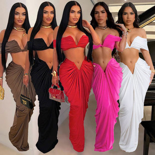 Sexy strapless tight dress two-piece Hip skirt性感裙子两件套