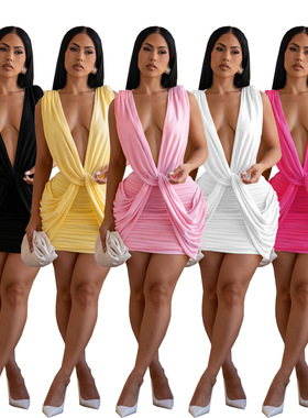 2026 new Women's sleeveless sexy deep V slim fit hip dress
