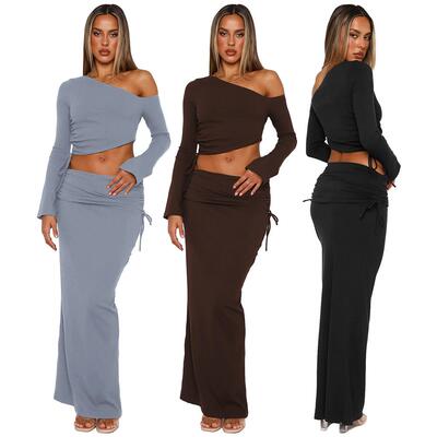 New fashion women's slant shoulder sexy long skirt suit eBay
