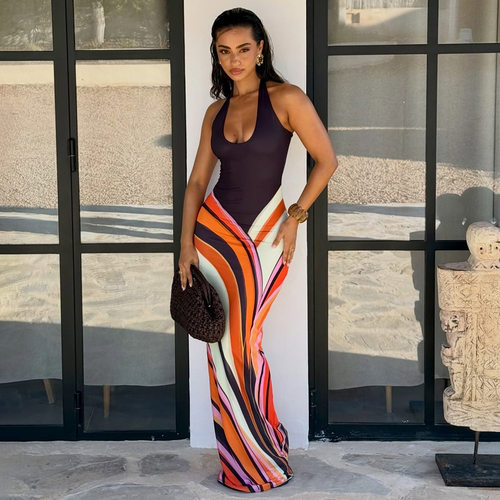 Hanging neck 2026 sexy tight fitting backless women's dress