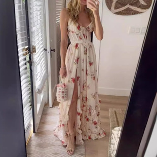 2026 New women's sexy suspender chest wrapped printed dress