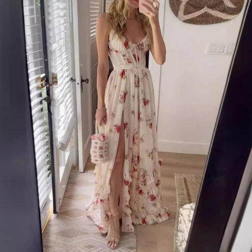 2026 New women's sexy suspender chest wrapped printed dress