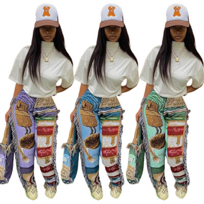 2023 loose trendy pants for women tassel hip-hop trousers