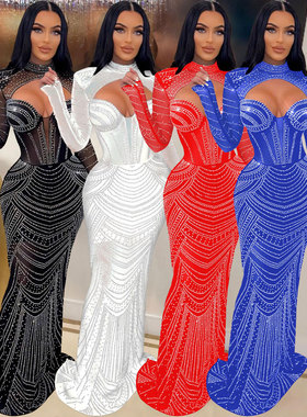 hollow-out stage host full dress women's sequin bling skirt