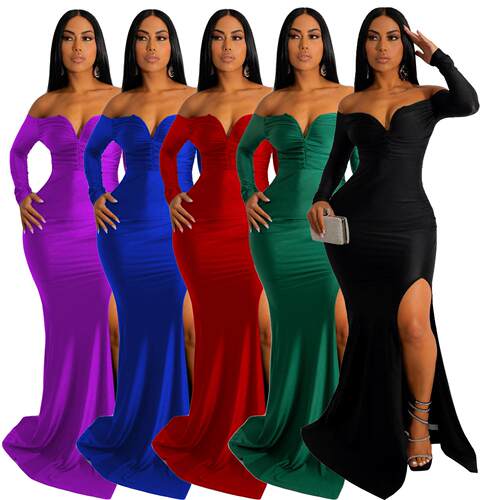 off shoulder party full dress for women formal banquet skirt