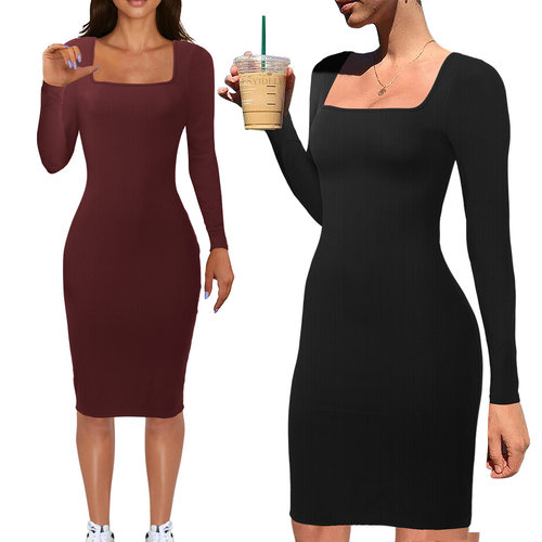 2024 New slim-fit square neck tight hip dress Women's skirt