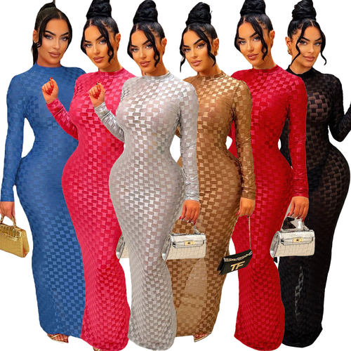 New Women's Fashion Slim Dress party skirt eBay 网格修身长裙