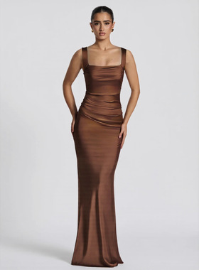 women's Sexy pleated new suspender banquet evening dress