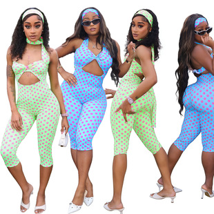 Sexy women's fashion neck-revealing backless one-piece pants