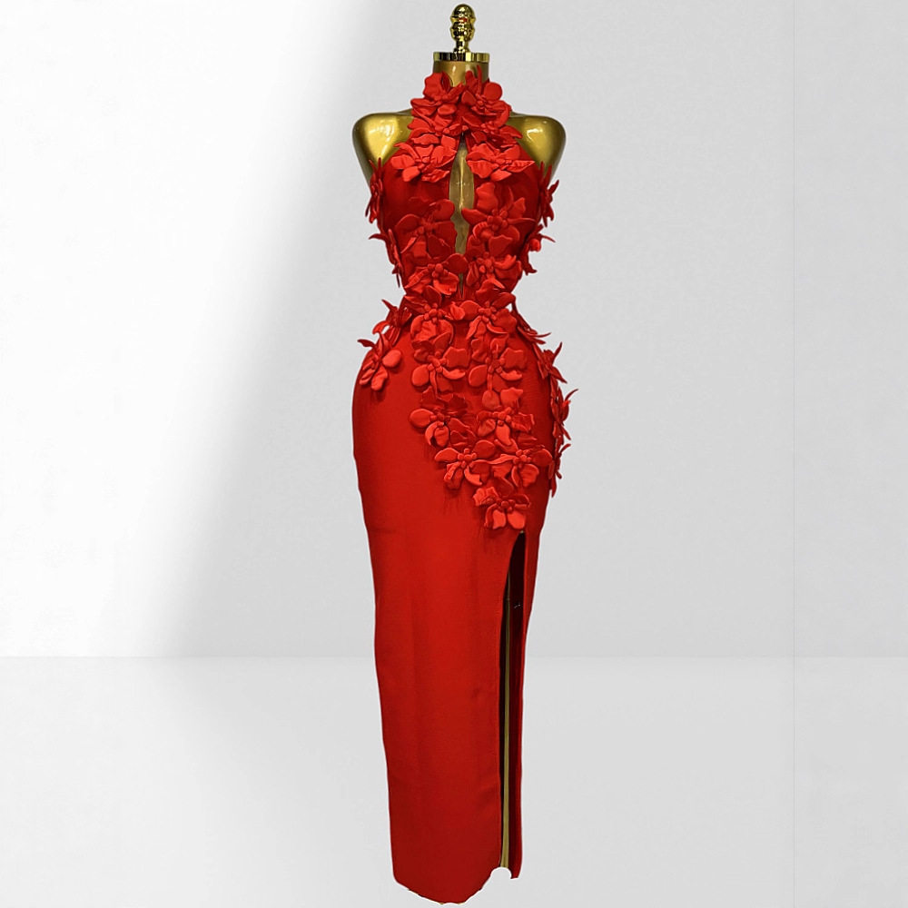 Sleeveless hip high slit bandage dress elegant party dress