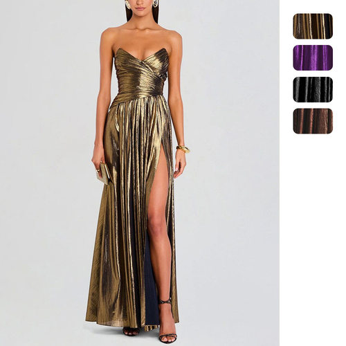 Women sexy party dress strapless slit sleeveless 派对晚礼服