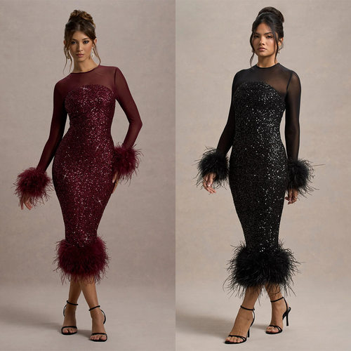 2026Women's party dress sequined fashion tight fitting skirt