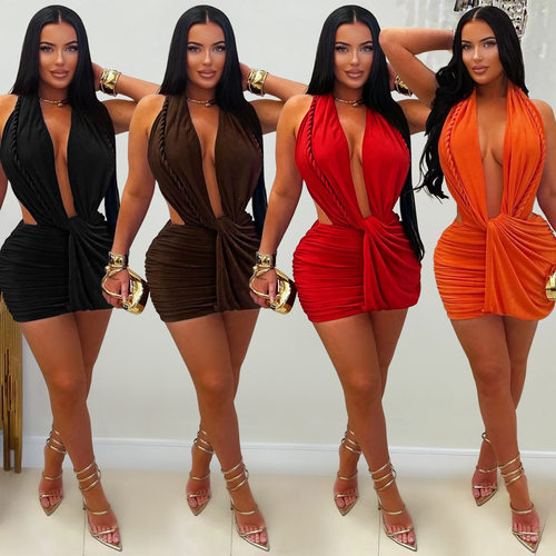 2026 Women's Sexy Deep V-bag Hip Short Skirt Nightclub Dress