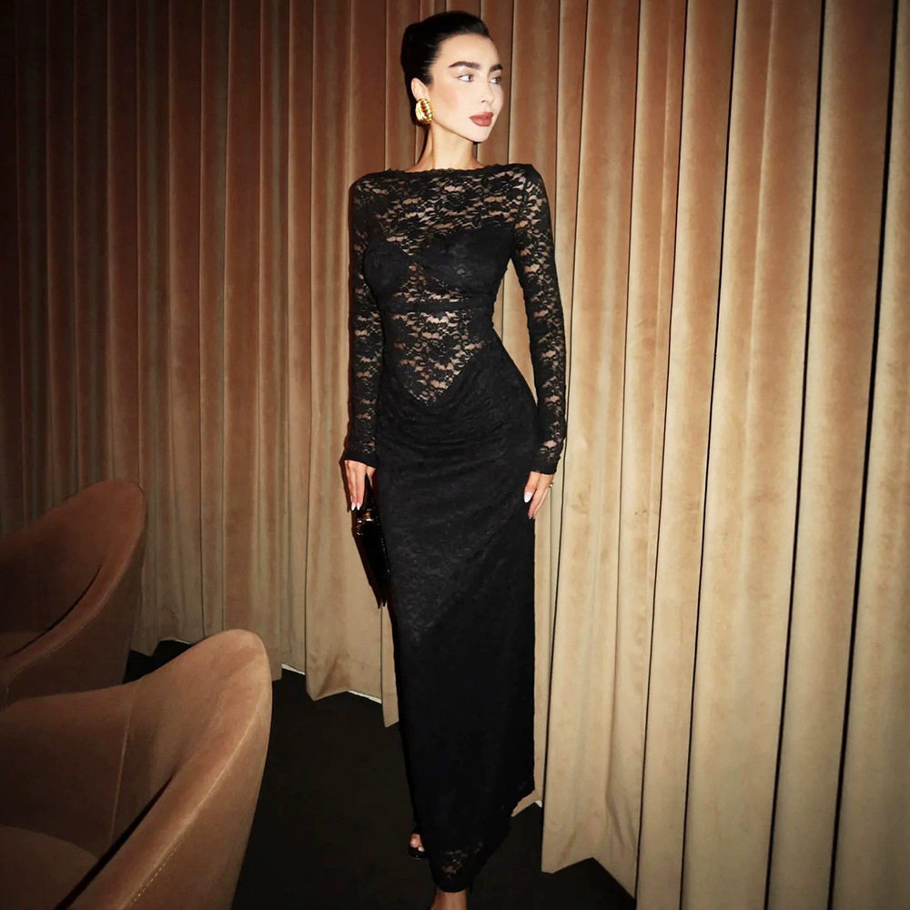 Women's lace evening gown sexy backless dress party skirt