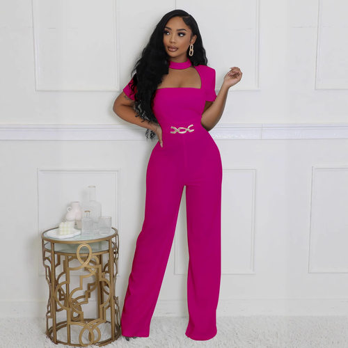 2025 Fashion Elegant short-sleeved wide-leg jumpsuits women