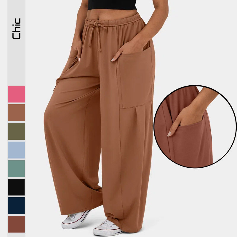 classy loose trousers for women plain pleated Wide-leg pants