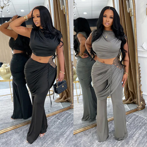Fashion women's casual sleeveless top pants two-piece set